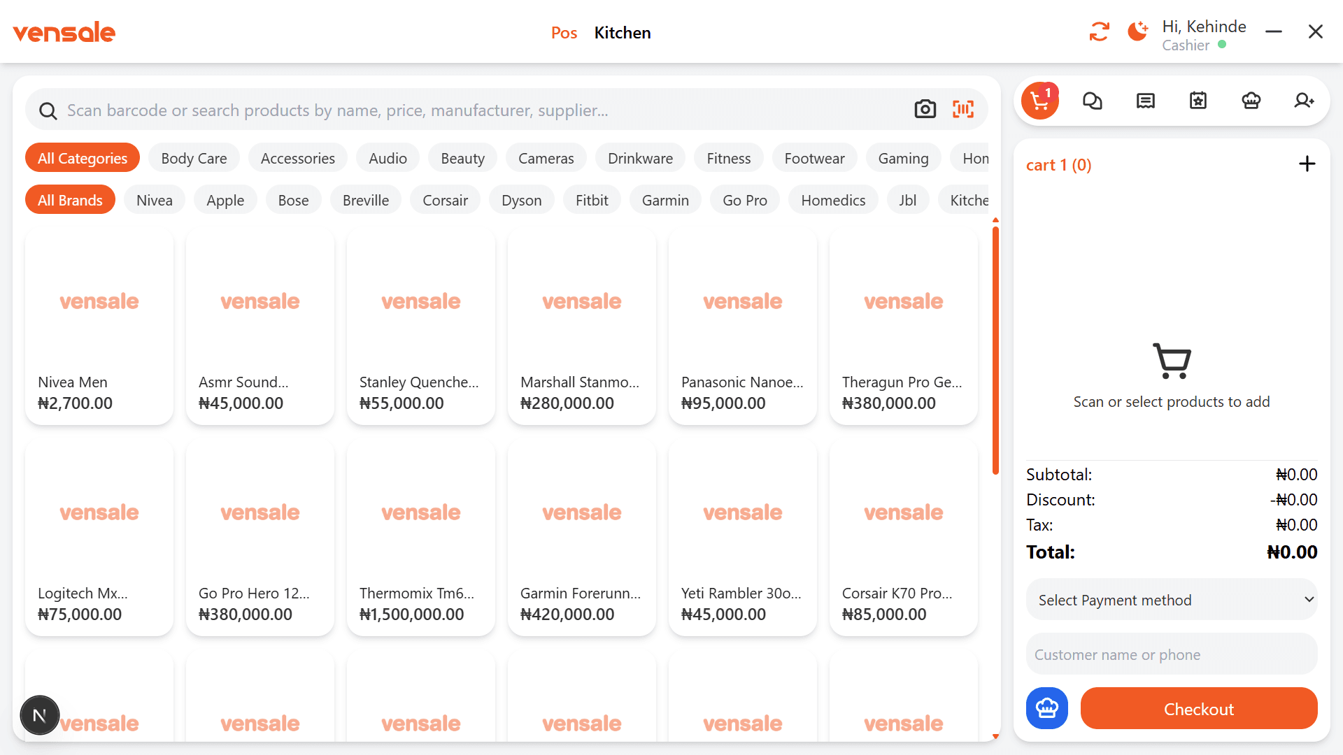 Vensale checkout screen