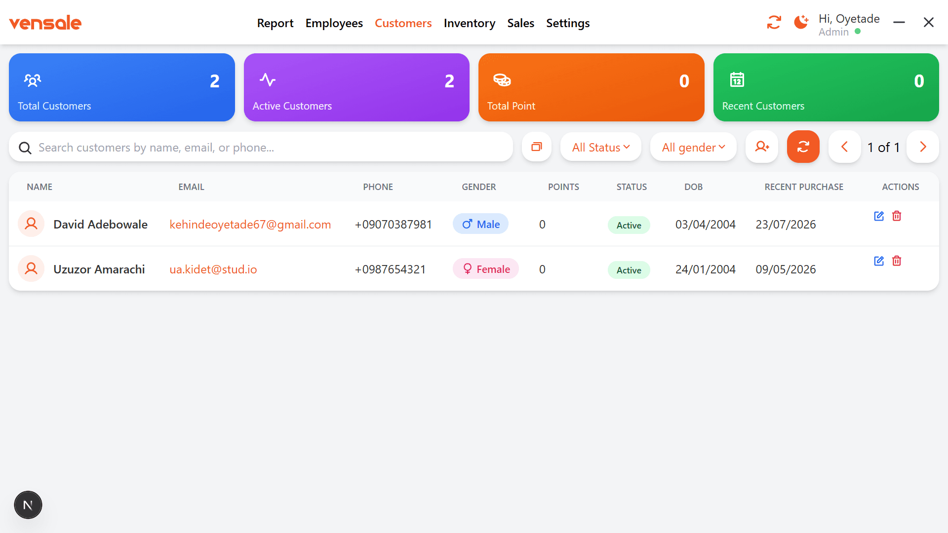 Customer-facing screen showing order summary