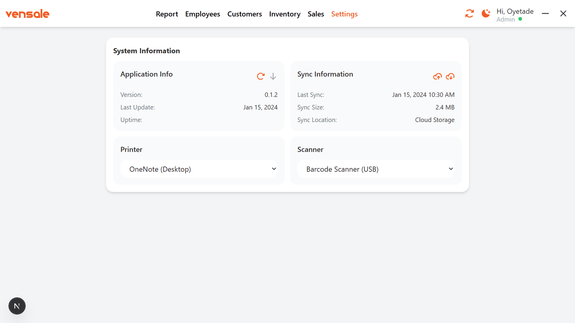 Settings screen for managing staff and store configuration